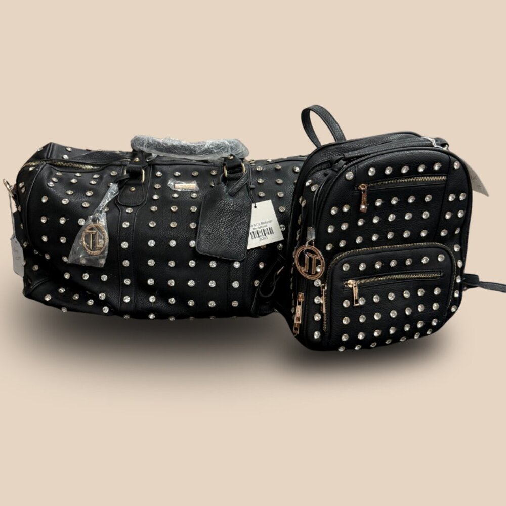 Tracey Lynn Black Studded Carry-On Bag & Backpack Set | NWT